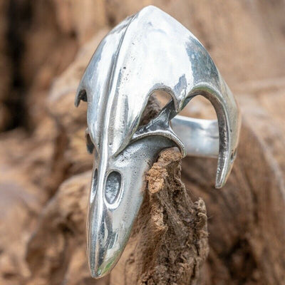 Odin's Raven Skull 925 silver Ring Crow Gothic Celtic Biker Viking Thor Wicca