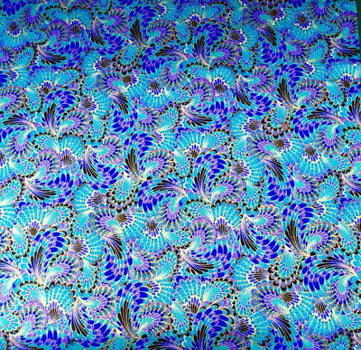 Peacock Feather Gold Filigree - Timeless Treasures -100% Cotton Fabric