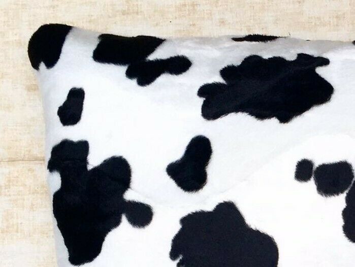 Cow Faux Fur Velboa Velvet Print Fluffy Cushion Cover Sofa Case fits 18 x 18