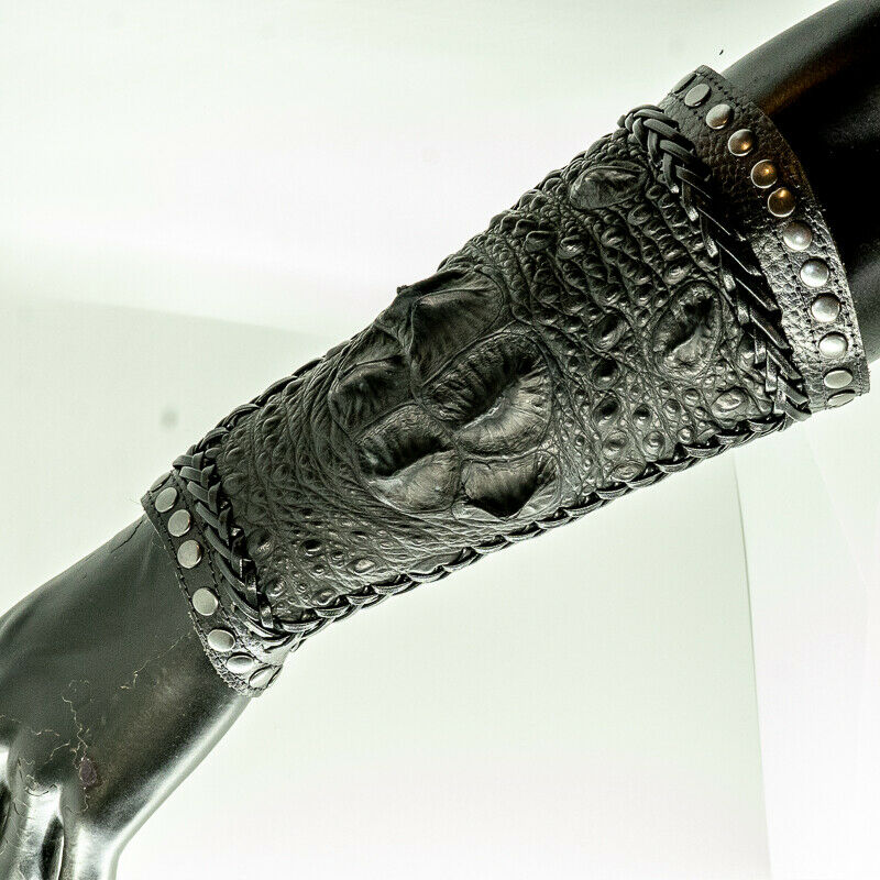 Real Genuine Crocodile Skin Leather Wrist Cuff Biker Celtic Viking Archery larp