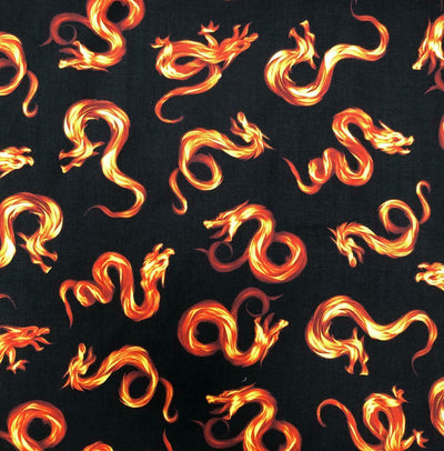 Metre Chinese Dragon Fire Flame Timeless 100% Cotton Fabric Ideal for Face Masks