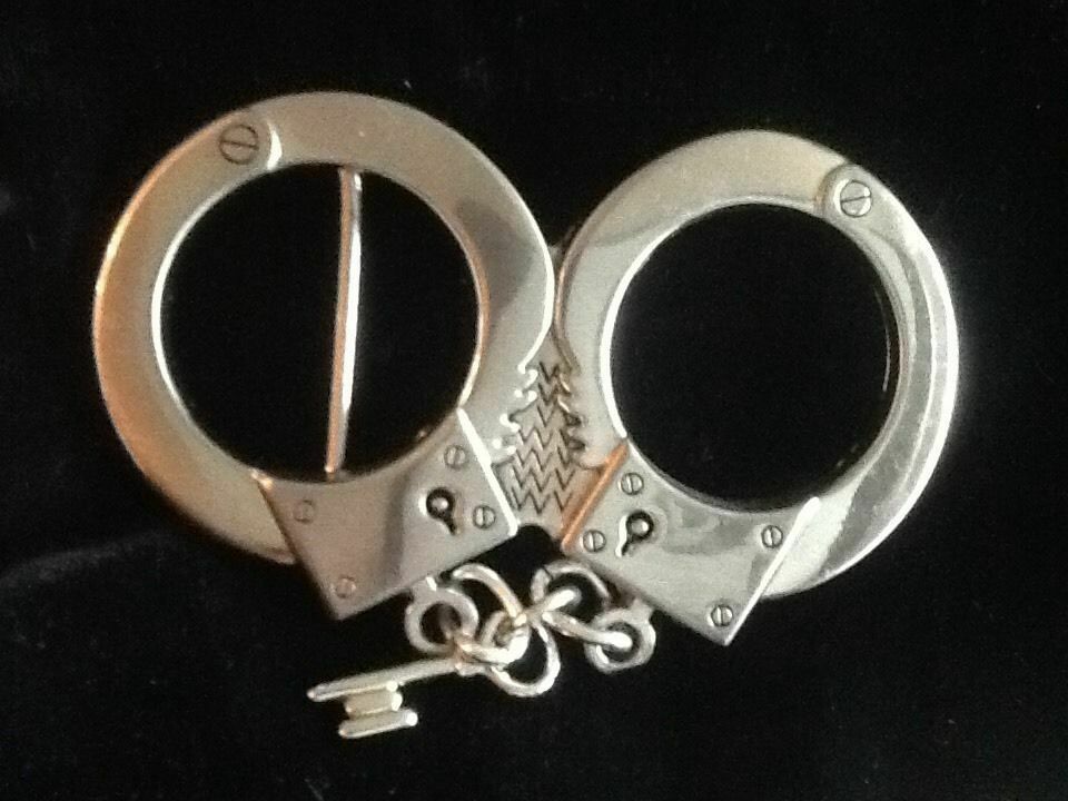 Handcuffs Key Belt  Buckle Chrome Gothic Emo Biker Rock Punk Police Cops Jail