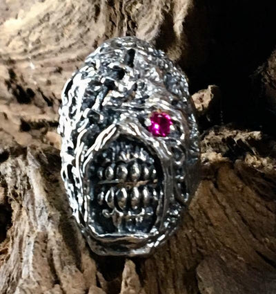 Nemesis Skull Ring .925 sterling silver & red cubic zirconia eye