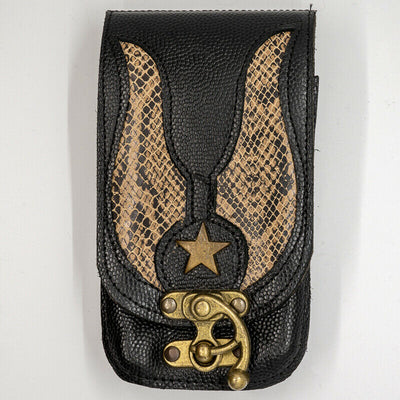 Leather Faux Snakeskin Universal Mobile Cell Phone Pouch Belt Loop Biker