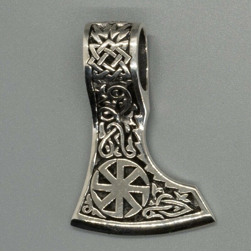 Kolovrat Viking Axe Head Pendant 925 silver Nordic Celtic Valknut Slavik Russian
