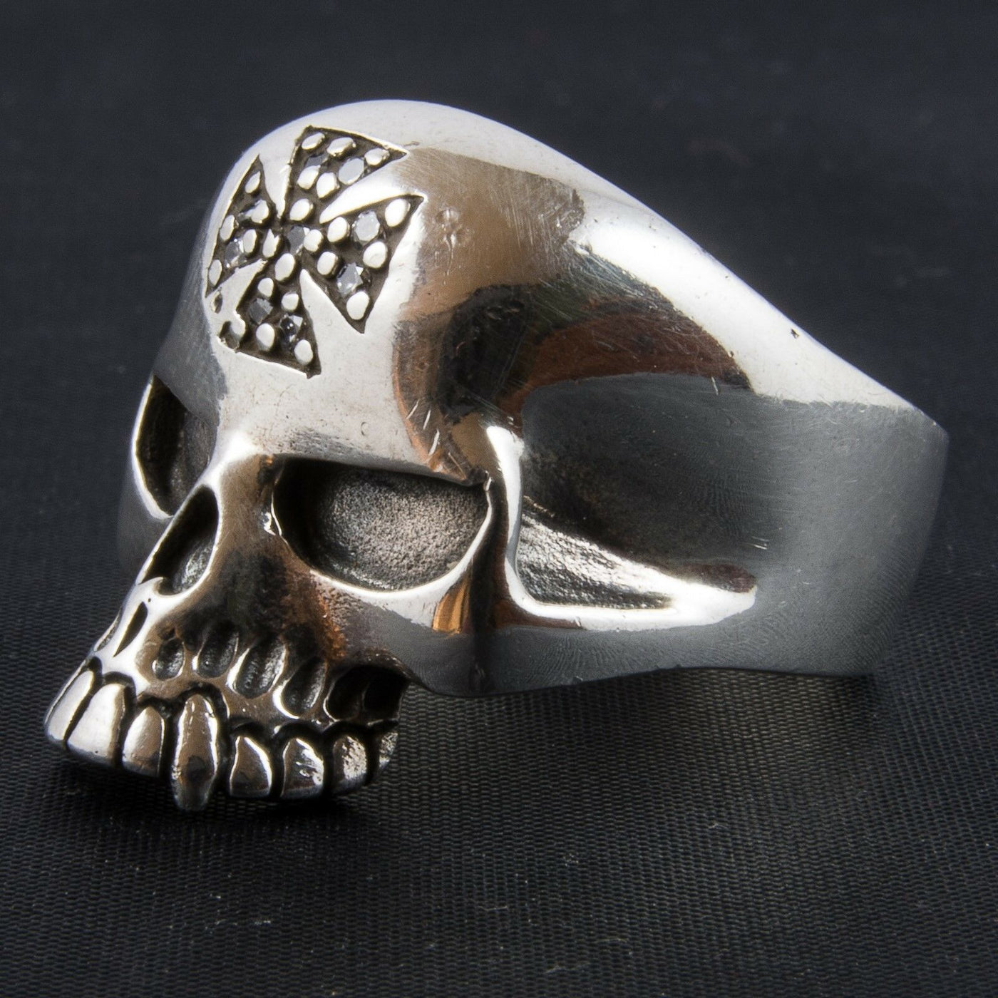 Skull Iron Cross Bling Ring 925 sterling silver Metal Biker Gothic Z + 2