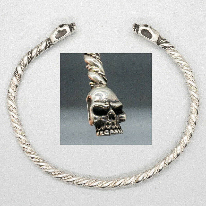 Skull Head .925 silver torc torque bangle biker viking mjolnir thor pagan celtic