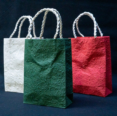 Handmade Mulberry Paper Gift Bags Textured with Rope Handle 8" x 6" x 2.5"