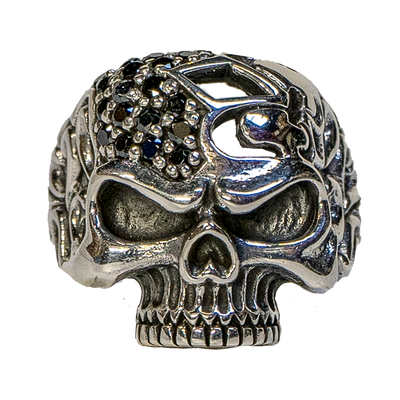 Fleur De Lys Bling Skull Ring 925 silver Biker Metal Gothic cubic feeanddave