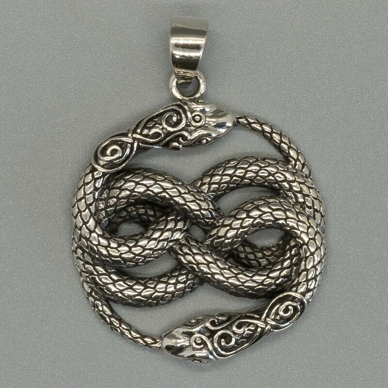 Entwined Snake Ouroboros 925 silver Pendant Pagan celtic viking nordic norse