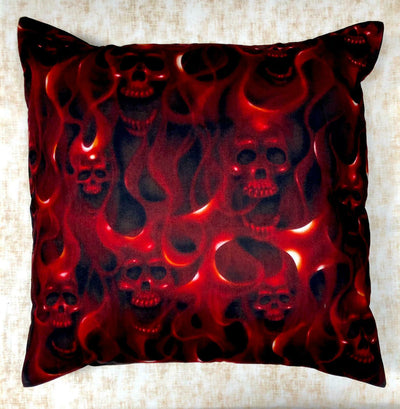 Flaming Skull Designer Cushion Cover Case fits 18" x 18" Alexander Henry Cotton
