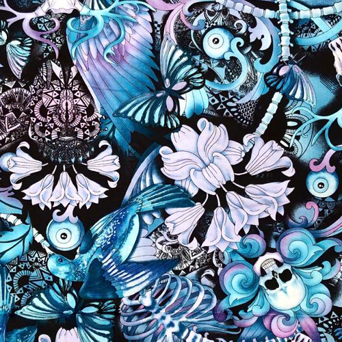 Skull Deer Butterfly Tattoo - Timeless Treasures - 100% Cotton Fabric