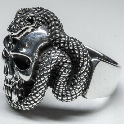 Vampire Skull with Snake 925 silver Ring Gothic Celtic Biker feeanddave