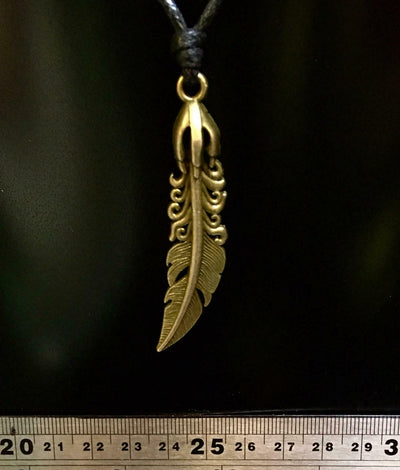 Feather Bronzed Pendant Gothic Biker surfer adjustable cord necklace