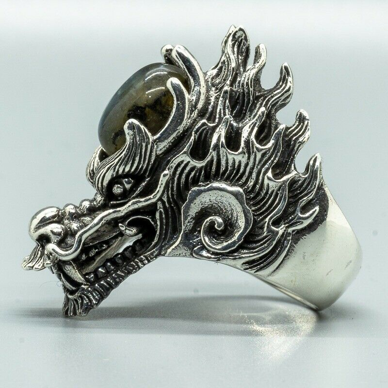 Silver Dragon Ring with Labradorite