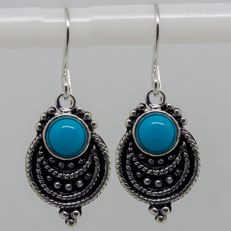 Turquoise earring 925 silver bead hook boho Ladies feeanddave