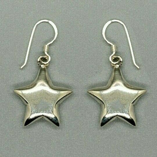 Star .925 solid sterling silver hook earrings ladies womens