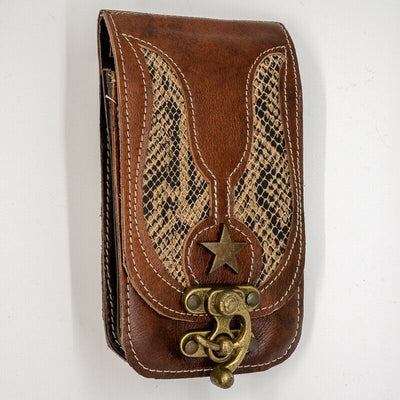 Leather & Faux Snakeskin Universal Mobile Cell Phone Pouch Belt Loop Biker