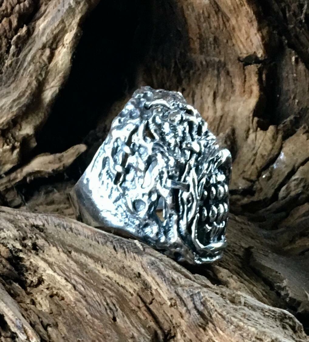 Nemesis Skull Ring .925 sterling silver & red cubic zirconia eye
