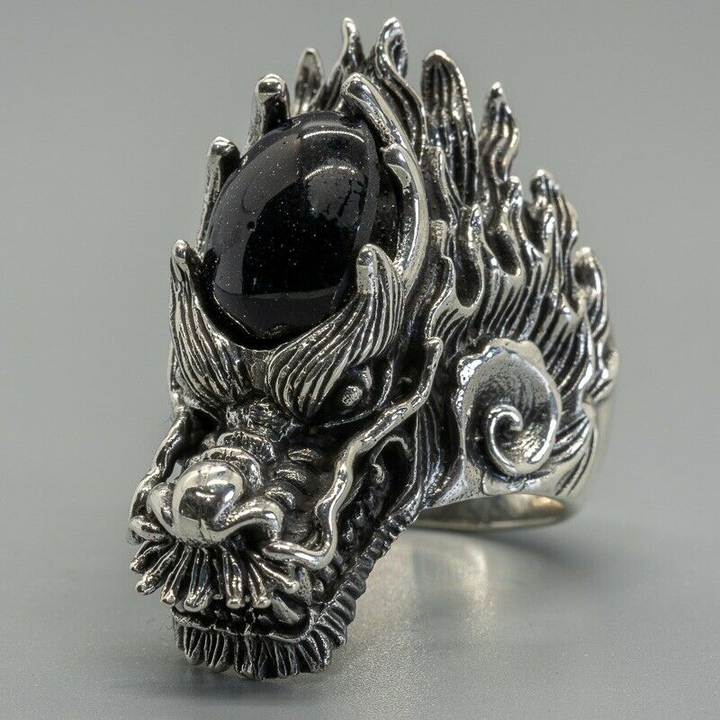 Silver Dragon Ring with Gold Stone