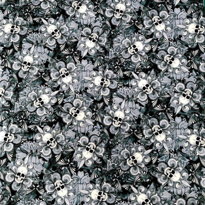 Skull Fleur De Lis Butterfly - Timeless Treasures - 100% Cotton Fabric