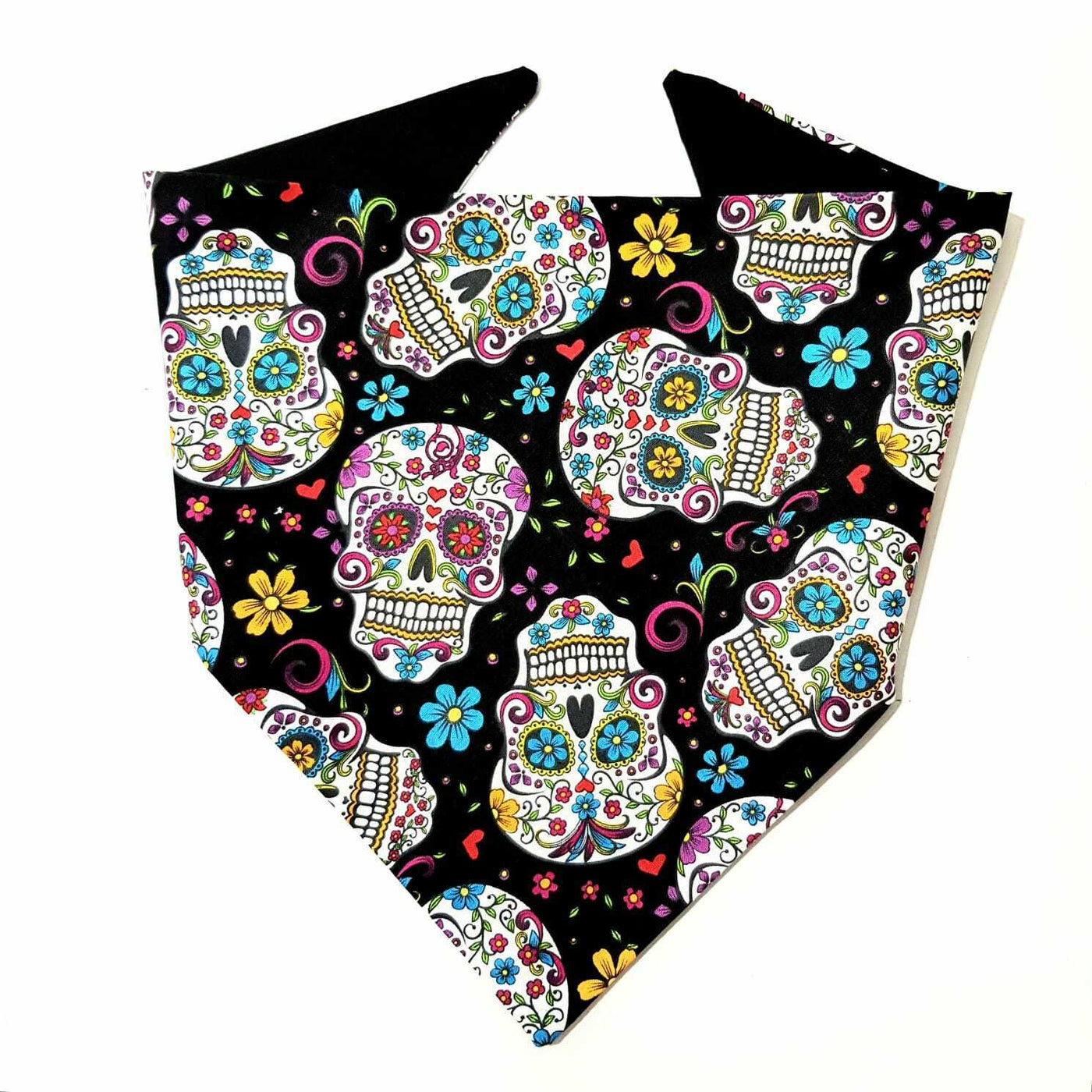 Black Sugar Candy Skull Muertos Neckerchief - David Textiles - 100% Cotton Fabric