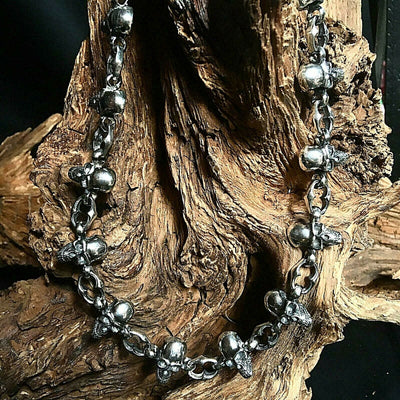 Skull Link Necklace .925 sterling silver biker viking pagan gothic punk