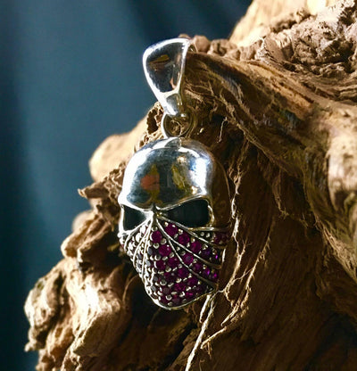 Pink Bandit Mask Skull Bling Pendant - .925 sterling silver