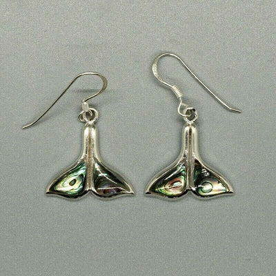 Whale Tail Paua Shell/Abalone .925 solid sterling silver hook earrings