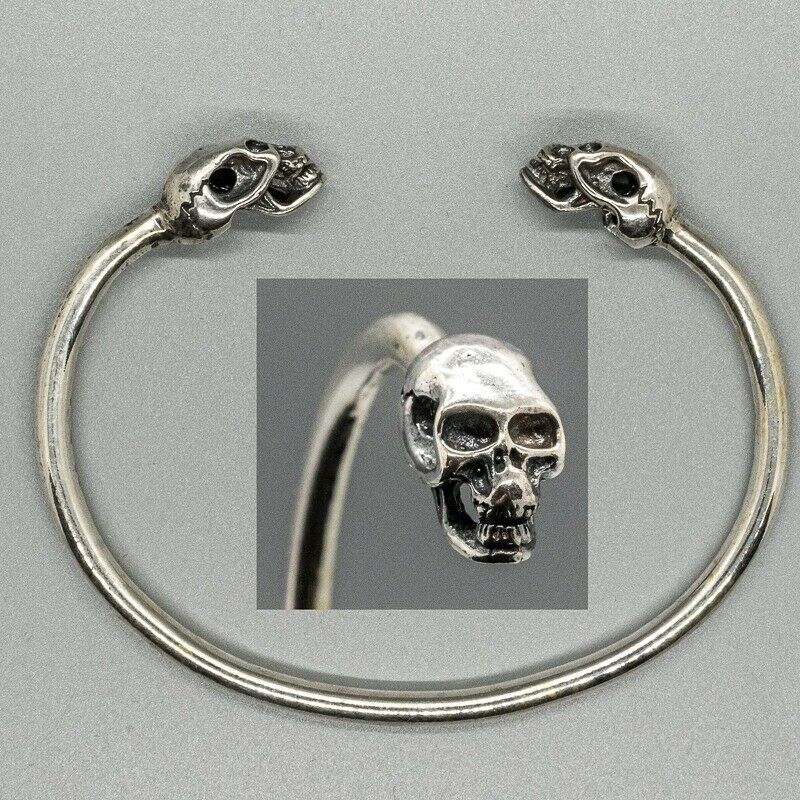 Skull Torc  .925 silver bangle biker viking arm ring mjolnir thor odin pagan