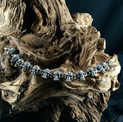 Silver Skull Skeleton Link Bracelet Bangle Biker Gothic Viking Pagan feeanddave