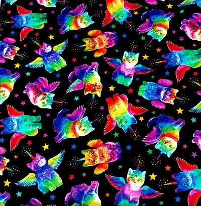 Half Mt Rainbow Cat Flames Timeless Treasures Fabric for Face Masks Apparel