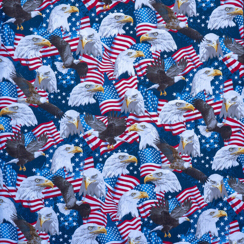 American Bald Eagle and Flag - Timeless Treasures - 100% Cotton Fabric