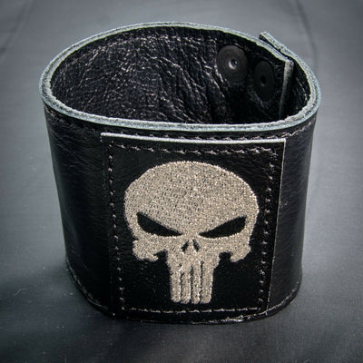 Punisher Marvel Leather wrist cuff/wristband, Biker Metal wrist arm protector
