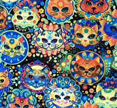 Fat Quarter Day of the dead Muertos Cats Timeless Cotton Ideal for Face Masks
