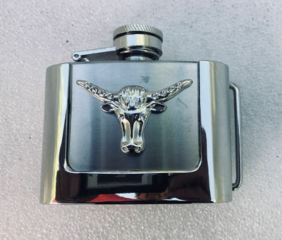 Removeable Hip Flask Buffalo Longhorn Cow Belt Buckle Biker American Cowboy