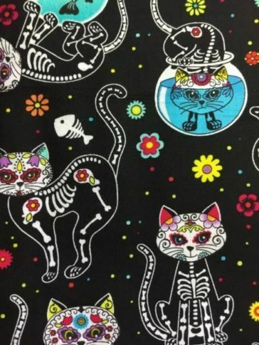 Day of the Dead Skeleton Cats - Timeless Treasures - 100% Cotton Fabric