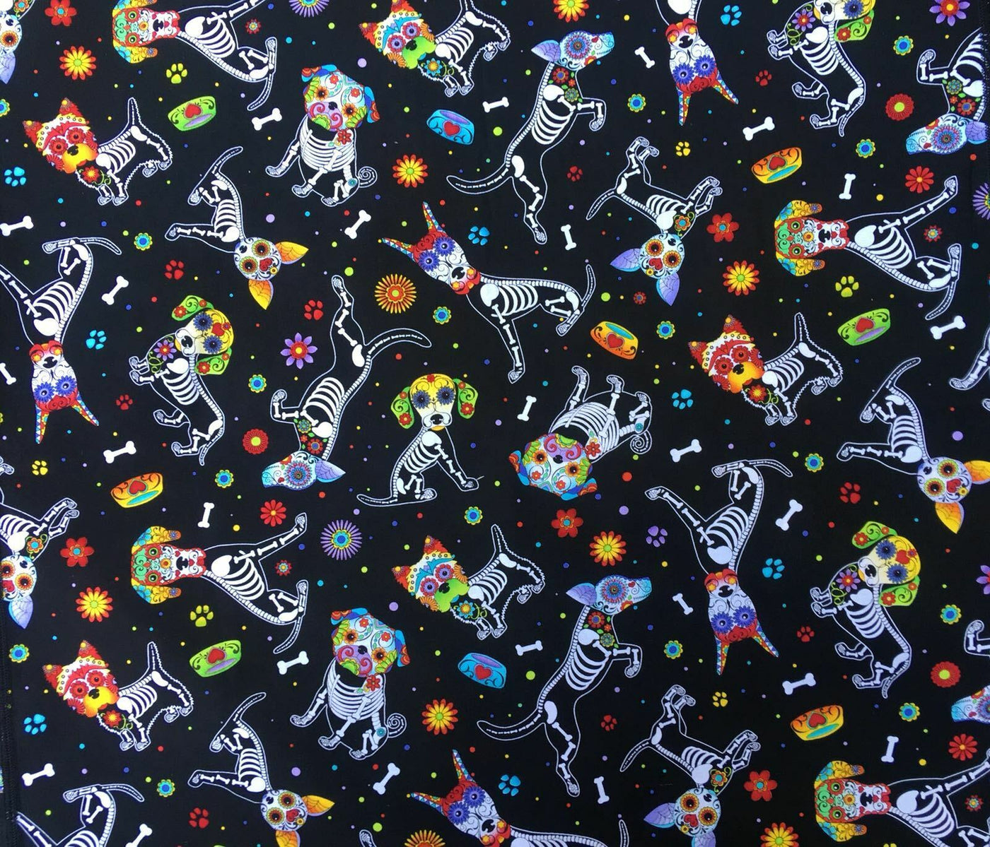 Day of the Dead Dog Muertos skeleton - Timeless Treasures - 100% Cotton Fabric