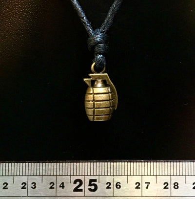 Hand Grenade Bronze Pendant Military Biker adjustable cord to fit all