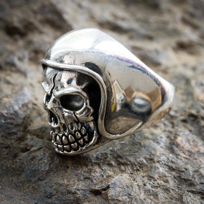 Motor bike Helmet Skull Ring 925 sterling silver  Metal Gothic