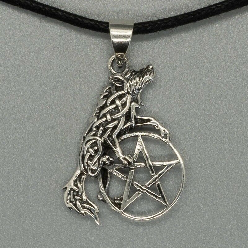 Howling Wolf & Pentagram Pendant - .925 sterling silver