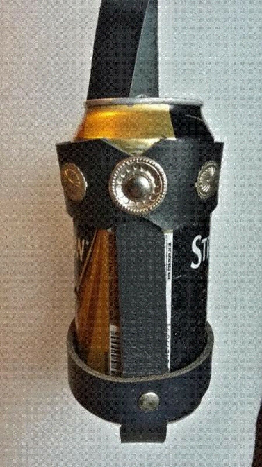 Beer Can Holder Leather & Concho