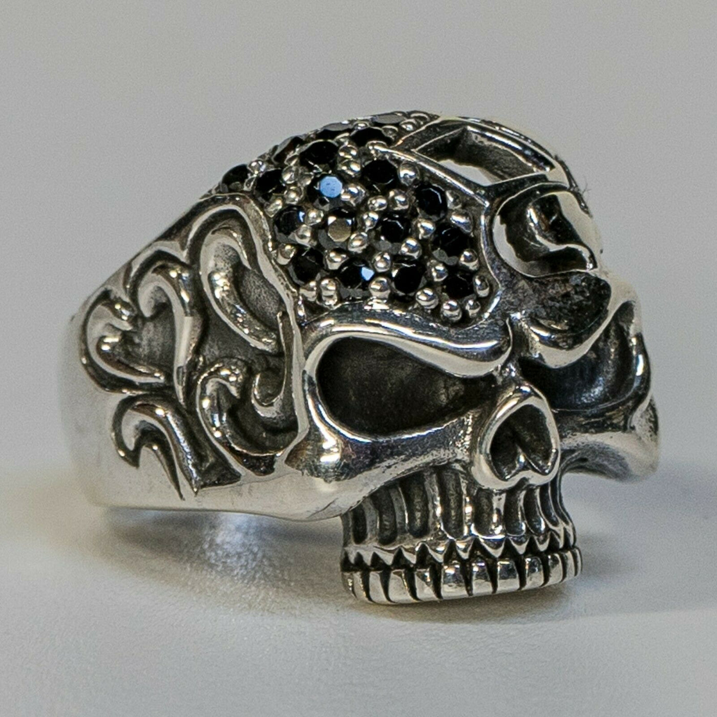 Fleur De Lys Bling Skull Ring 925 silver Biker Metal Gothic cubic feeanddave