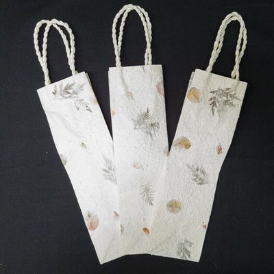 Handmade Mulberry Paper Bougainvillea Petals Bottle Bags Textured 4 x 13 x 3.5"
