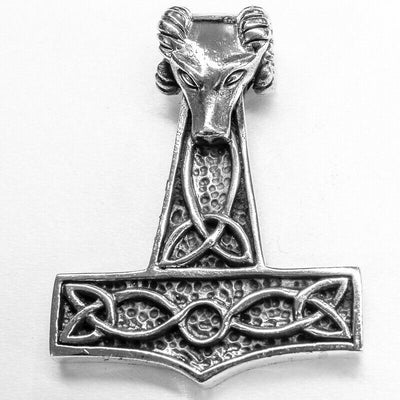 Thors Hammer Pendant 925 silver Nordic Celtic Knotwork Pagan Wolf Antelope