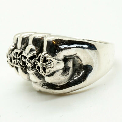 Fist Ring .925 silver Skull Iron Cross, Schwartz, Fleur De Lys Biker Gothic