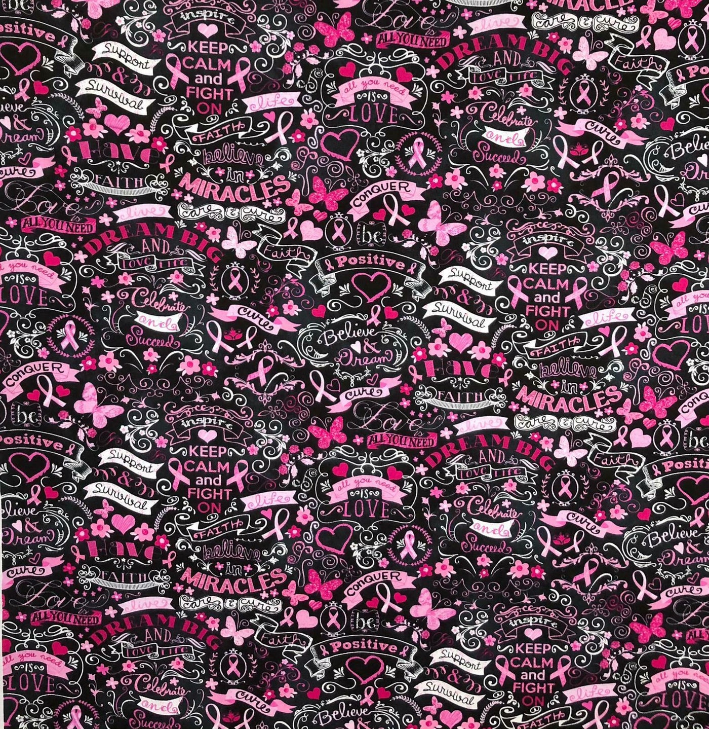 Metre Breast Cancer Support Pink Ribbon 100% Cotton Fabric ideal for masks