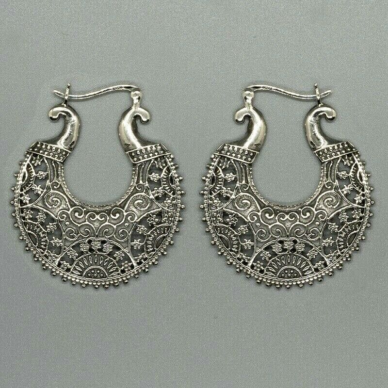 Creole hoop earring -  .925 sterling silver - mandala
