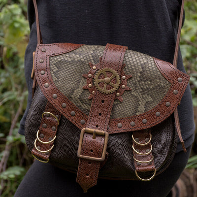 Real Leather and Python Snake Skin Steampunk Handmade Shoulder Bag satchel