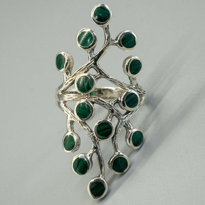 Tree of life Ring - Malachite  - .925 Sterling Silver